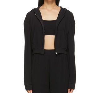 Skims Long sleeve waffle knit cotton-blend hoodie in soft black